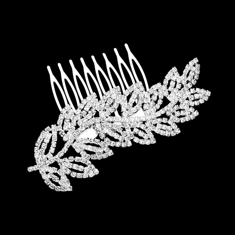 iLLASPARKZ Rhinestone Pave Leaf Hair Comb