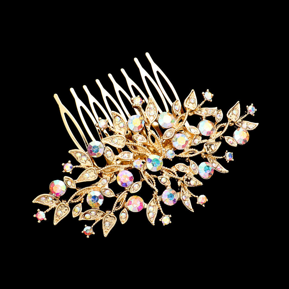 iLLASPARKZ Round Stone Pointed Leaf Cluster Hair Comb