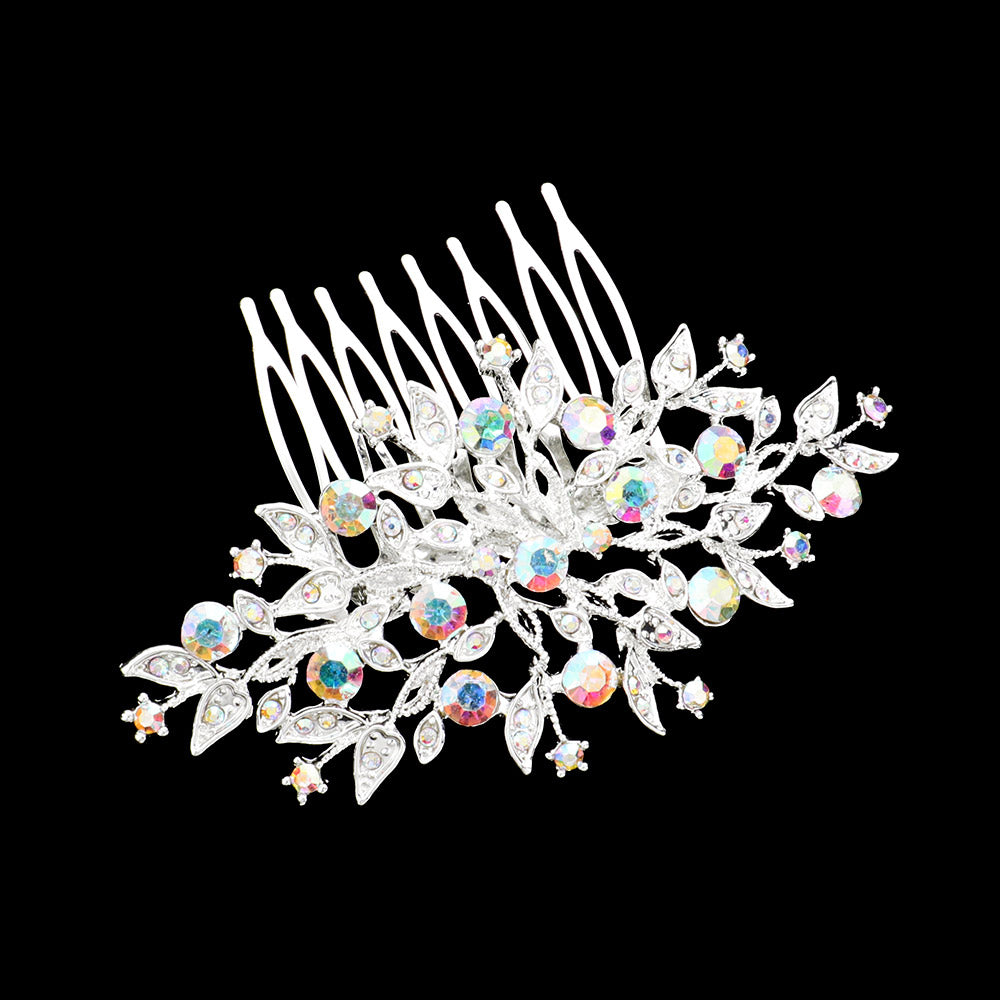 iLLASPARKZ Round Stone Pointed Leaf Cluster Hair Comb