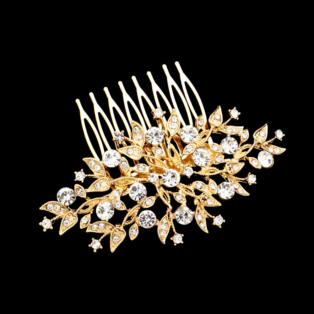 iLLASPARKZ Round Stone Pointed Leaf Cluster Hair Comb