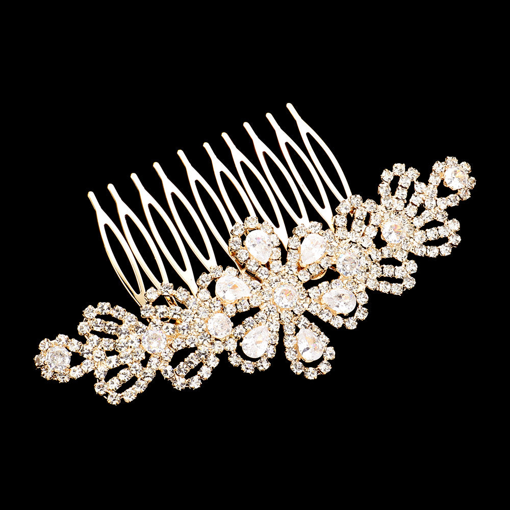 iLLASPARKZ CZ Teardrop Stone Accented Flower Hair Comb