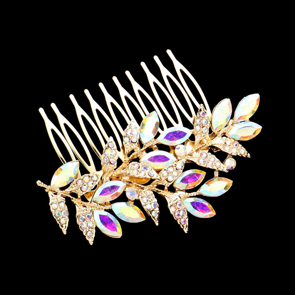 iLLASPARKZ Marquise Stone Accented Leaf Cluster Hair Comb