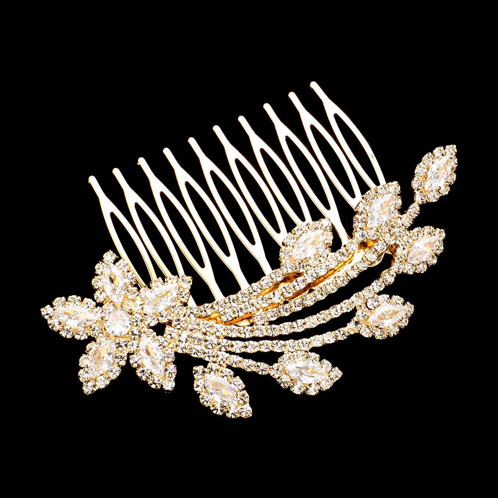 iLLASPARKZ CZ Marquise Stone Accented Flower Hair Comb