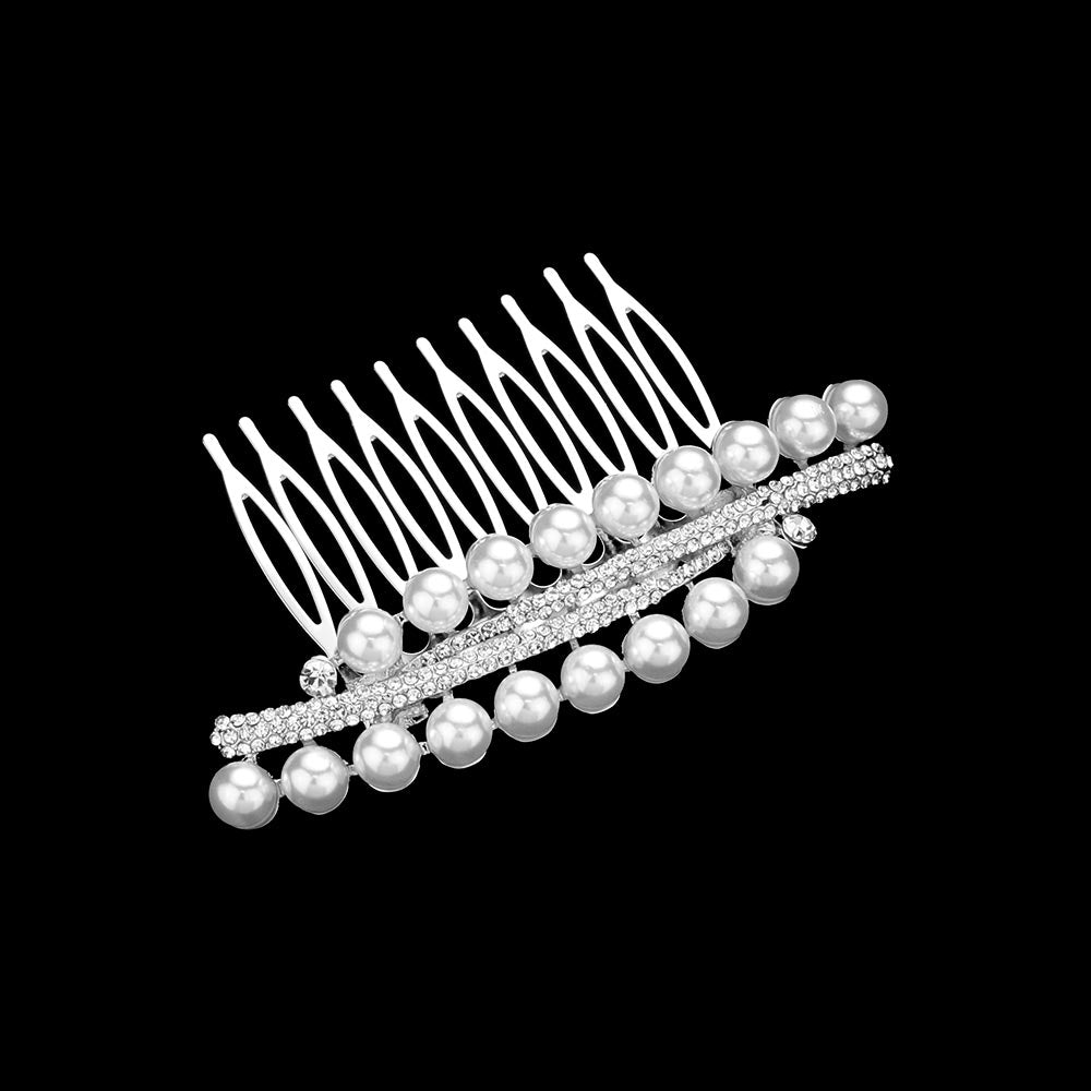 iLLASPARKZ Pearl Bar Pointed Rhinestone Paved Hair Comb