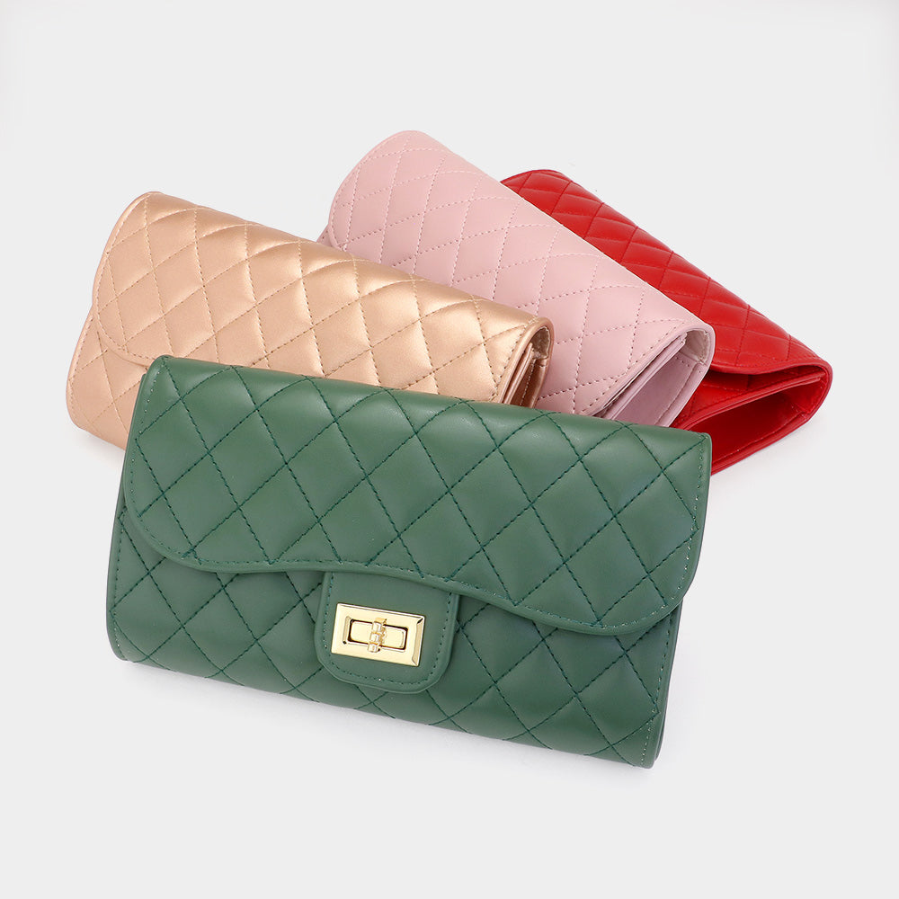 iLLASPARKZ Quilted Flap Evening Clutch Bag / Crossbody Bag