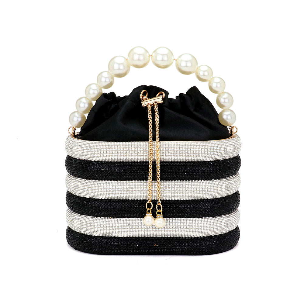 iLLASPARKZ Bling Pearl Top Handle Drawstring Box Crossbody Bag