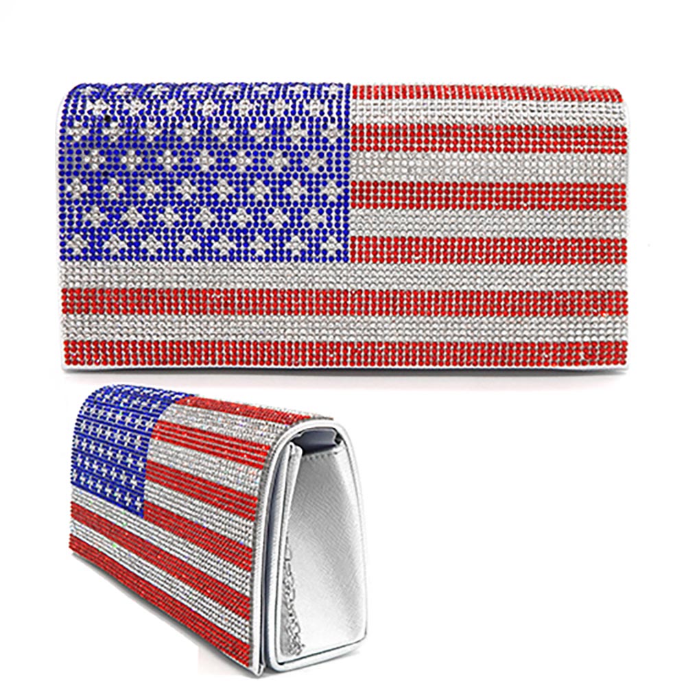 iLLASPARKZ Bling American USA Flag Evening Clutch / Crossbody Bag