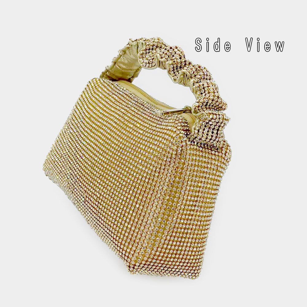 iLLASPARKZ Pleated Handle Detailed Bling Rectangle Evening Tote Bag