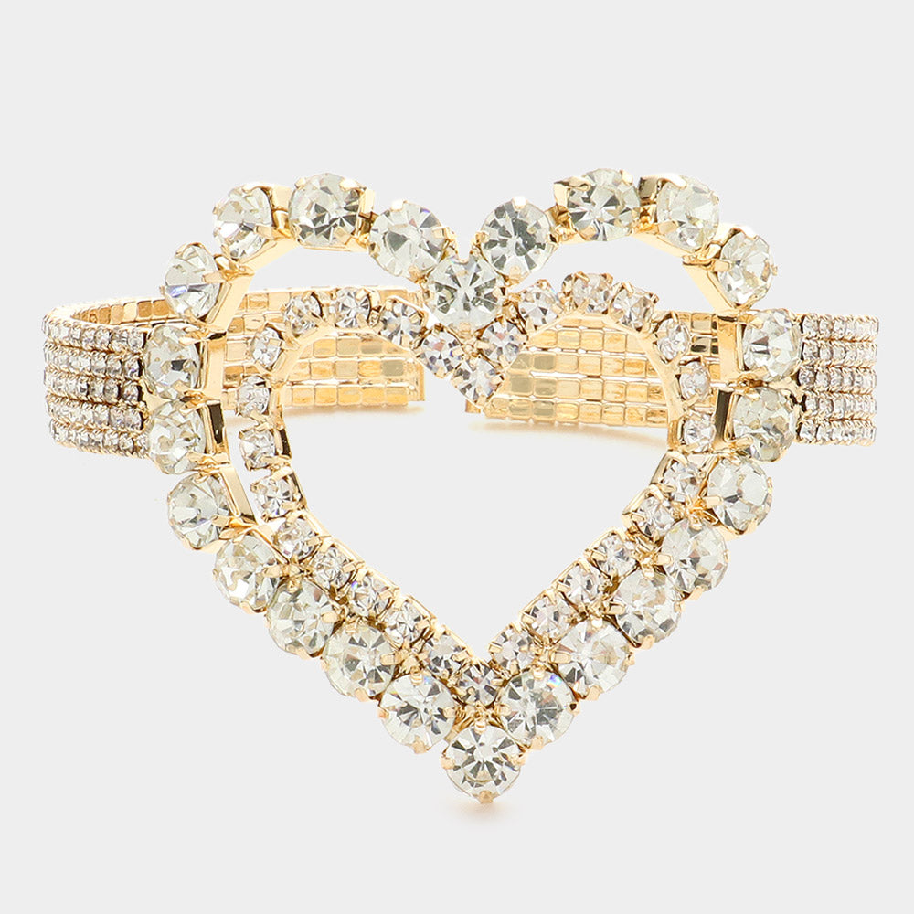 iLLASPARKZ Stone Embellished Open Heart Cuff Evening Bracelet