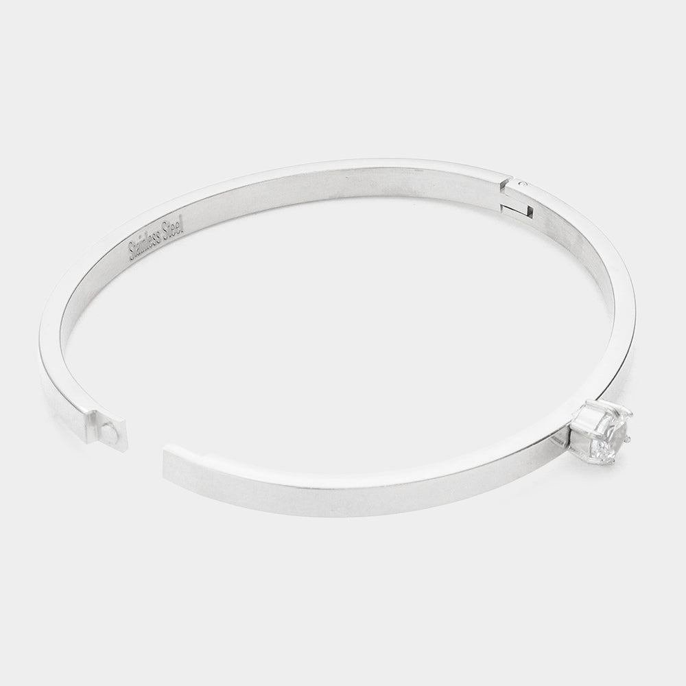 iLLASPARKZ CZ Rond Stone Accented Stainless Steel Bangle Bracelet