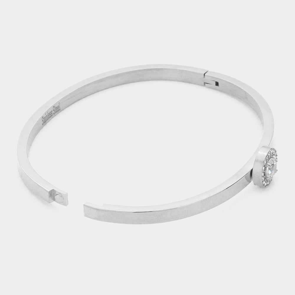 iLLASPARKZ CZ Rond Stone Accented Stainless Steel Bangle Bracelet