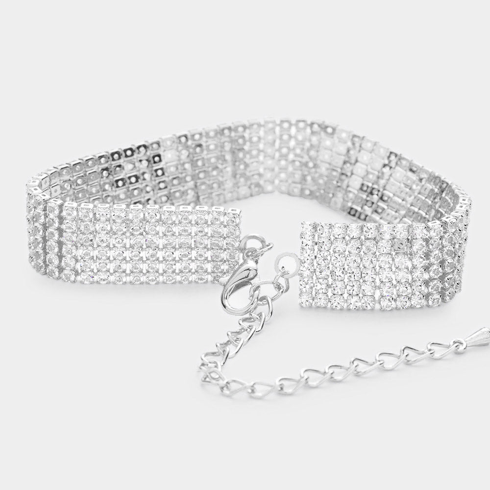 iLLASPARKZ 6 Row Crystal Rhinestone Embellished Tennis Evening Bracelet