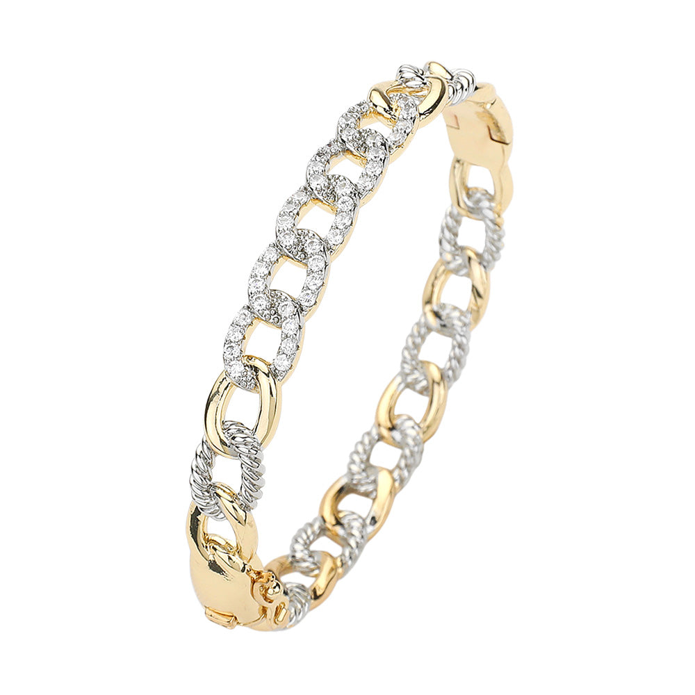 iLLASPARKZ CZ Stone Paved Cuban Chain Hinged Bangle Bracelet