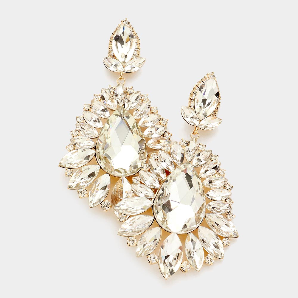 iLLASPARKZ Teardrop Center Marquise Stone Cluster Evening Earrings