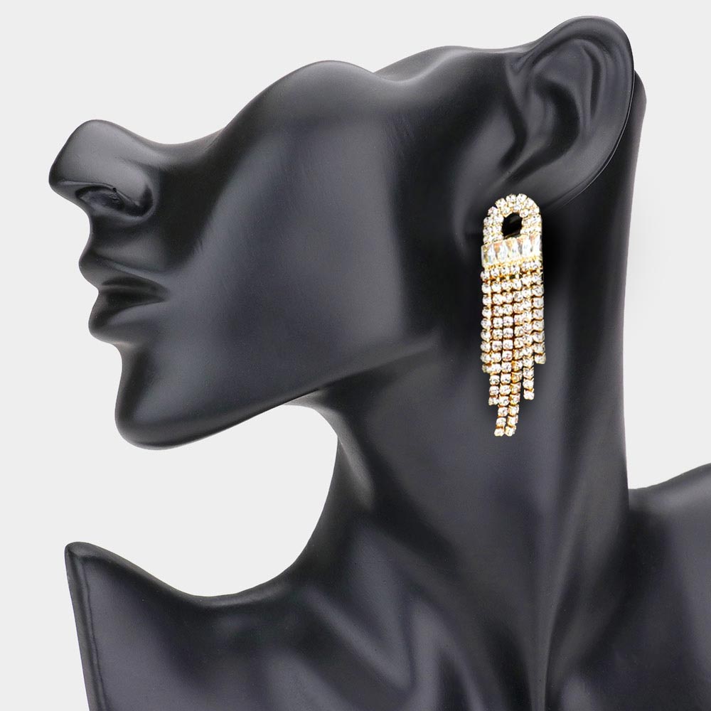 iLLASPARKZ Stone Embellished Rhinestone Drop Fringe Evening Earrings