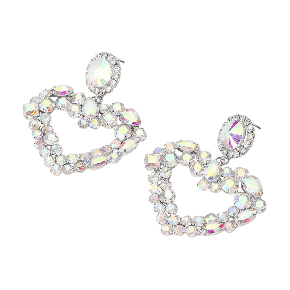 iLLASPARKZ Multi Stone Cluster Open Heart Dangle Evening Earrings