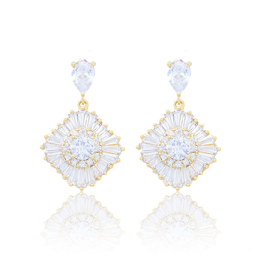 iLLASPARKZ Gold Dipped CZ Stone Embellished Dangle Evening Earrings