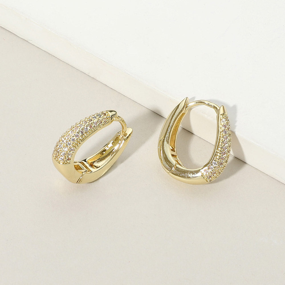 iLLASPARKZ Gold Dipped CZ Stone Paved Oval Huggie Hoop Earrings