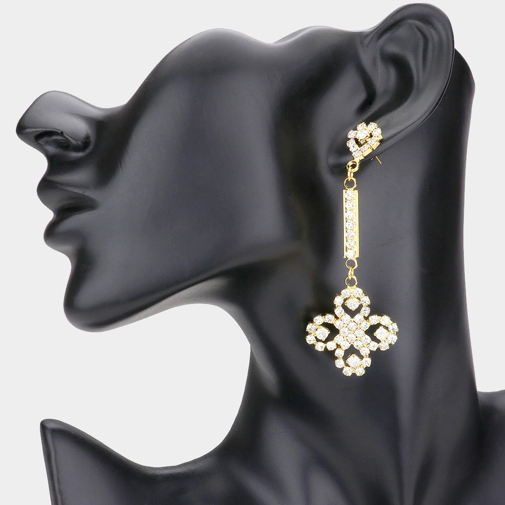 iLLASPARKZ Rhinestone 4-Leaf Clover Dangle Evening Earrings