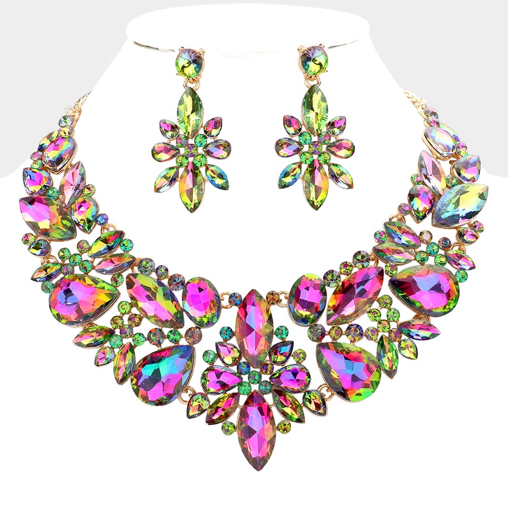 iLLASPARKZ Multi Stone Cluster Evening Necklace