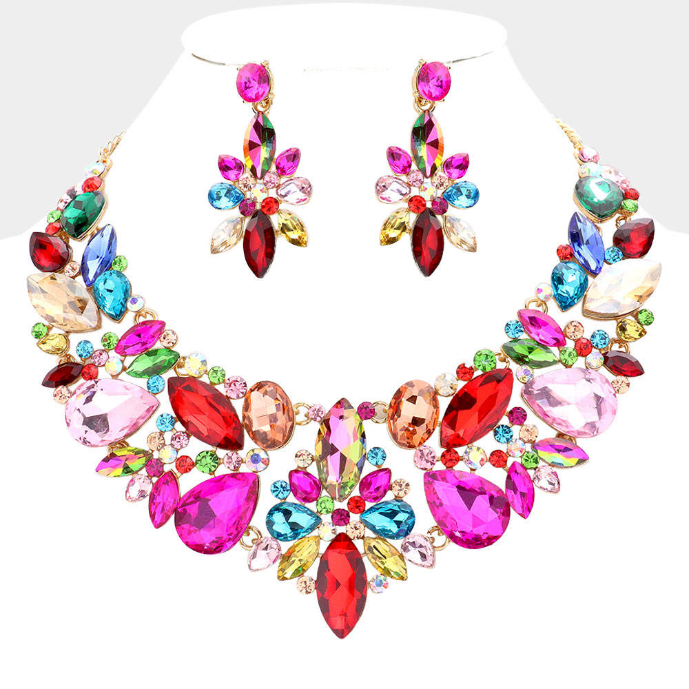 iLLASPARKZ Multi Stone Cluster Evening Necklace