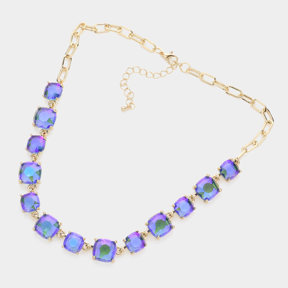 iLLASPARKZ Cushion Square Stone Link Evening Necklace