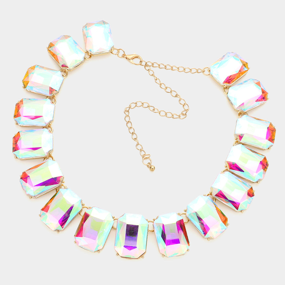 iLLASPARKZ Emerald Cut Stone Link Evening Necklace