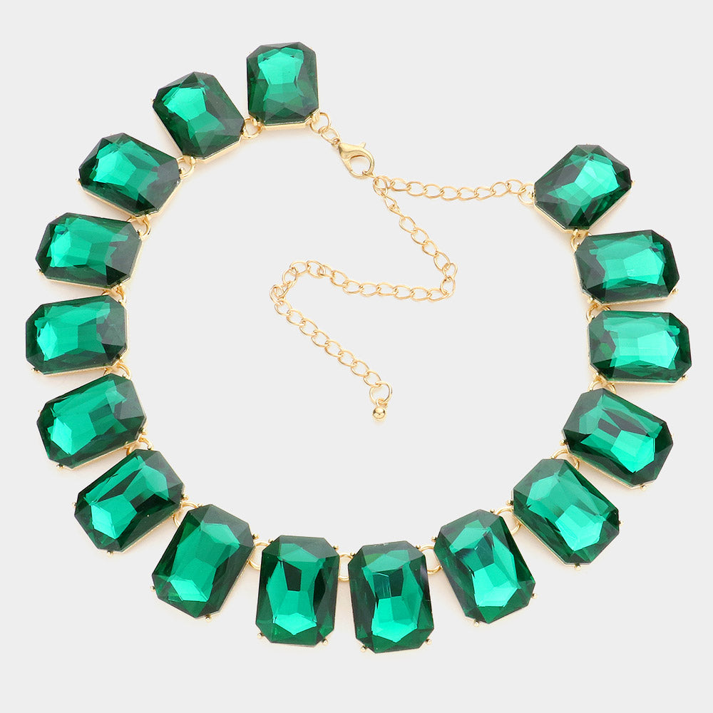 iLLASPARKZ Emerald Cut Stone Link Evening Necklace