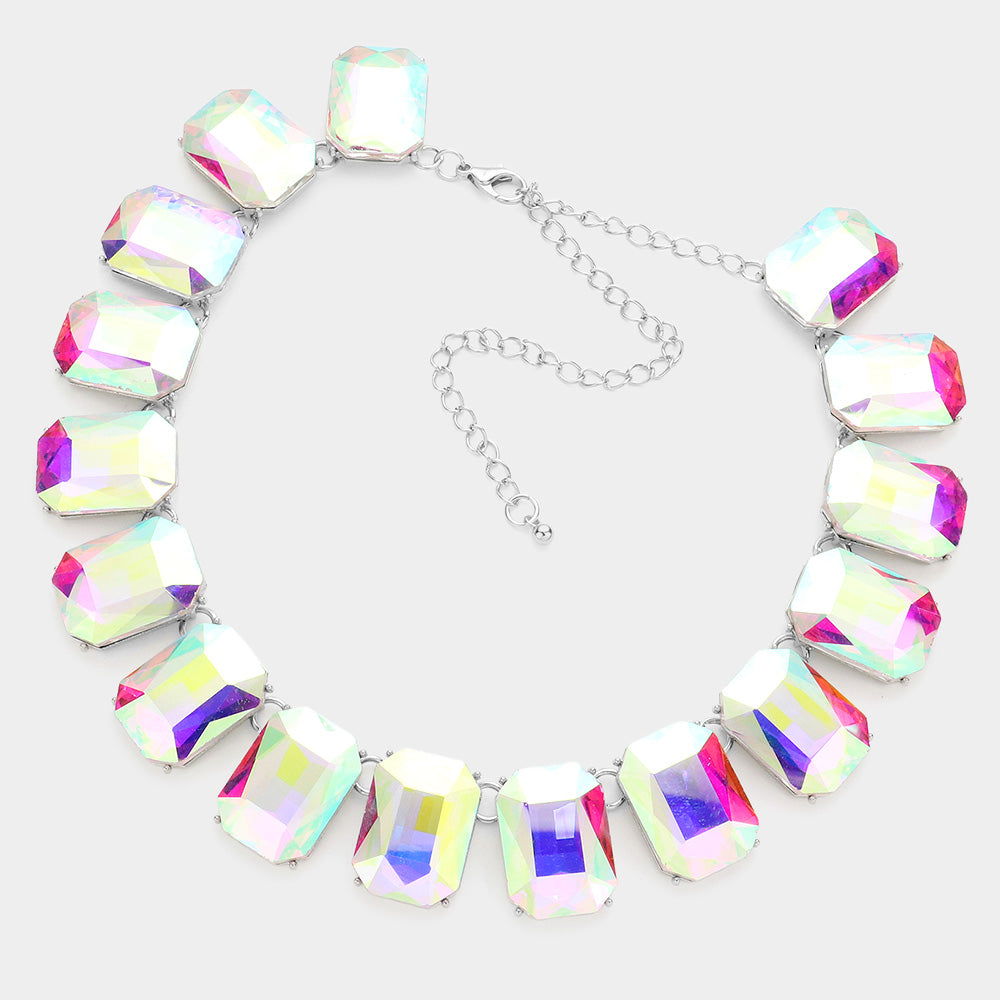 iLLASPARKZ Emerald Cut Stone Link Evening Necklace