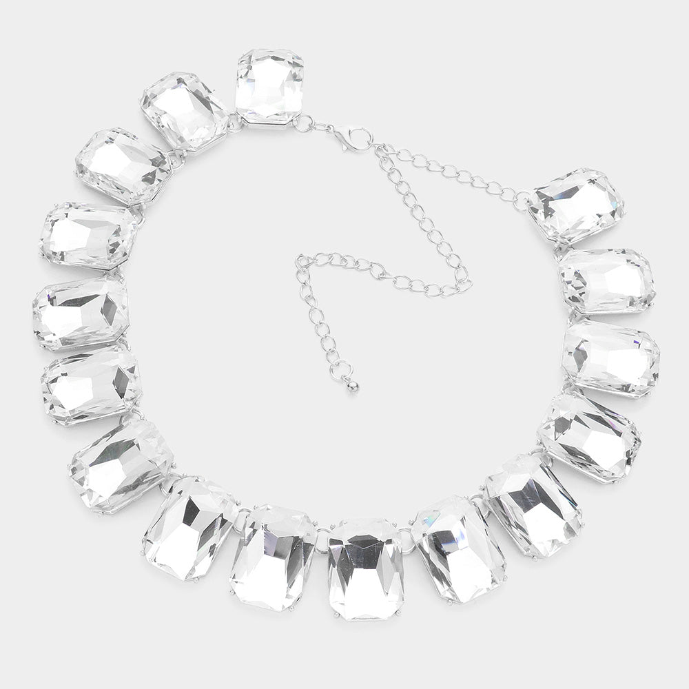 iLLASPARKZ Emerald Cut Stone Link Evening Necklace