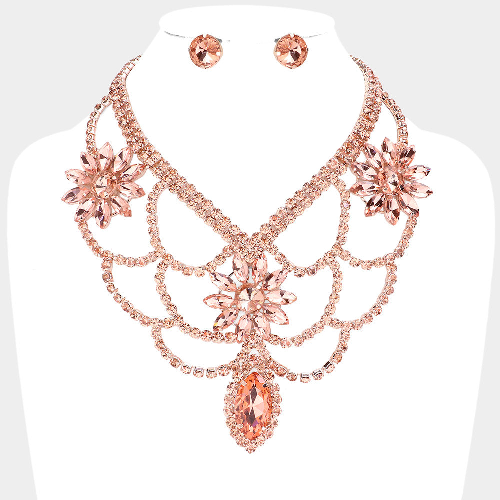 iLLASPARKZ Floral Marquise Stone Accented Draped Evening Necklace