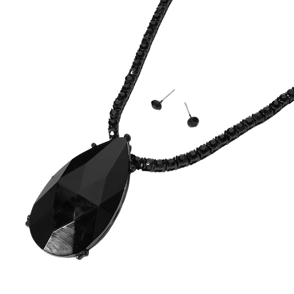 iLLASPARKZ Oversized Teardrop Glass Stone Pendant Bling Studded Chunky Chain Necklace