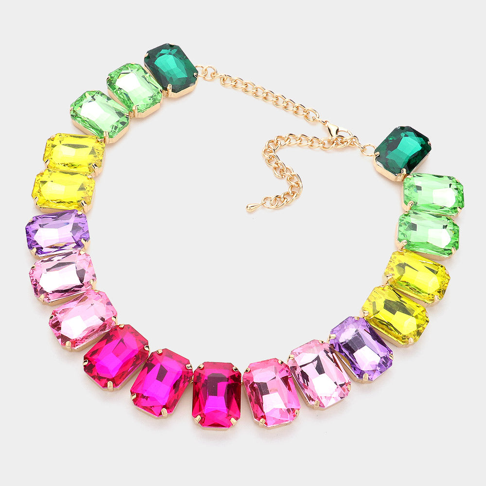 iLLASPARKZ Emerald Cut Stone Collar Evening Necklace