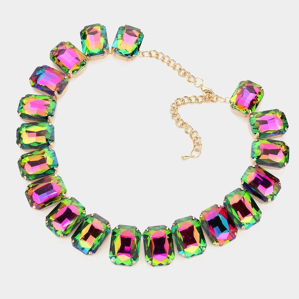 iLLASPARKZ Emerald Cut Stone Collar Evening Necklace