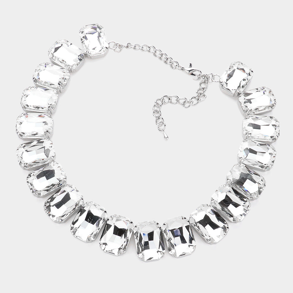 iLLASPARKZ Emerald Cut Stone Collar Evening Necklace