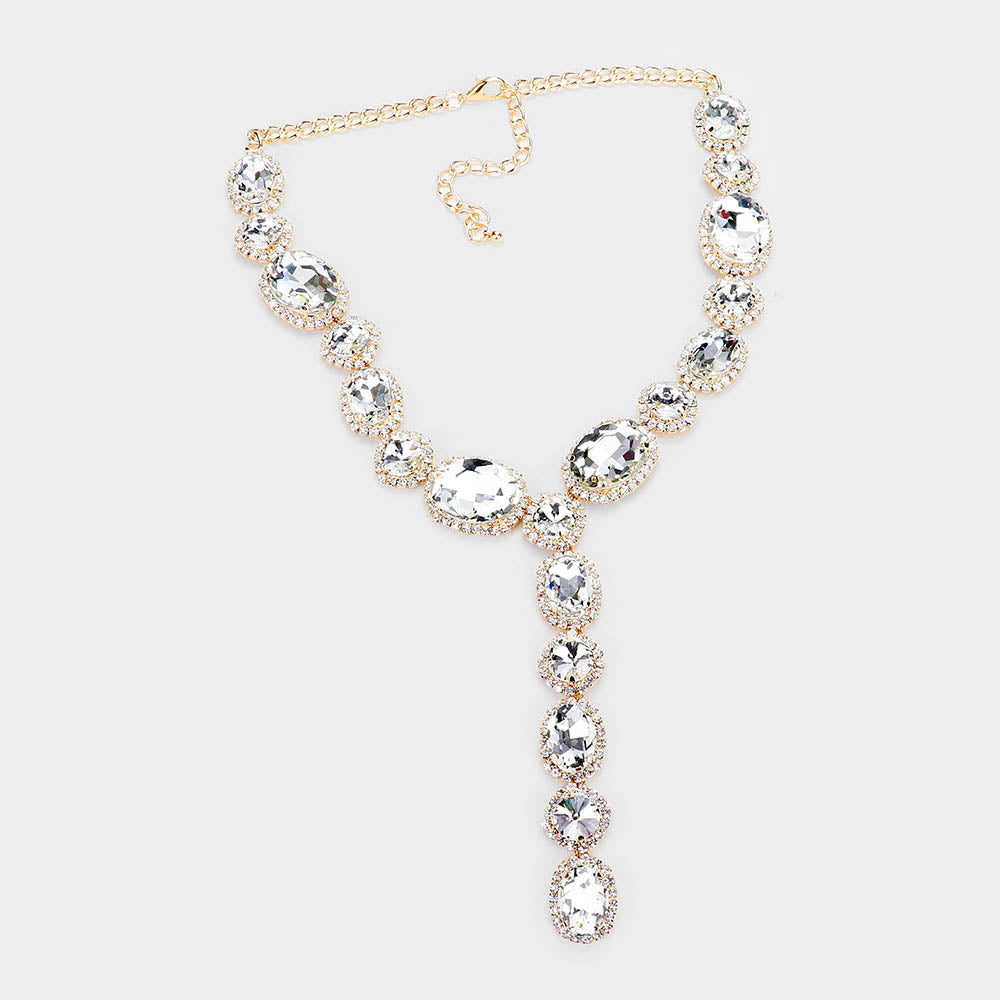 iLLASPARKZ Glass Crystal Rhinestone Y Evening Necklace