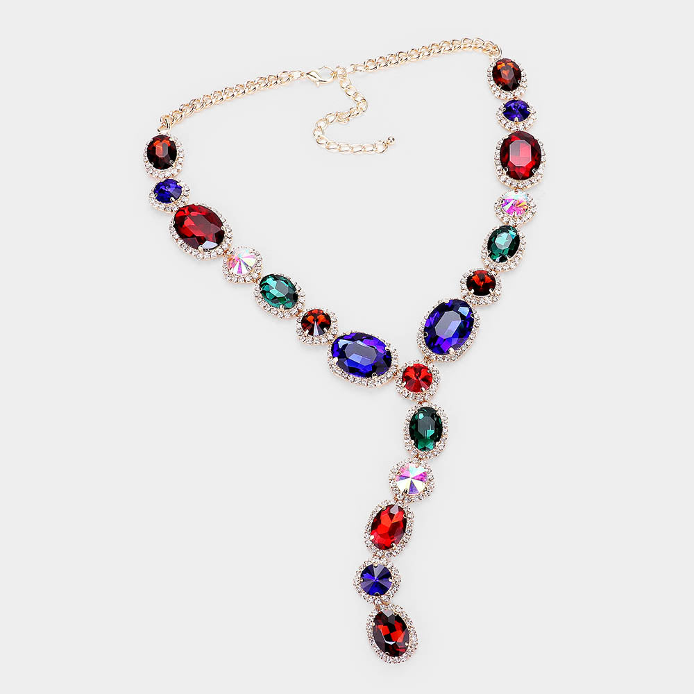 iLLASPARKZ Glass Crystal Rhinestone Y Evening Necklace