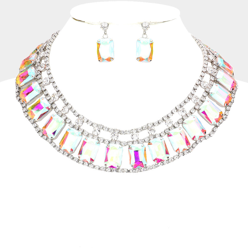 iLLASPARKZ Emerald Cut Stone Accented Collar Evening Necklace