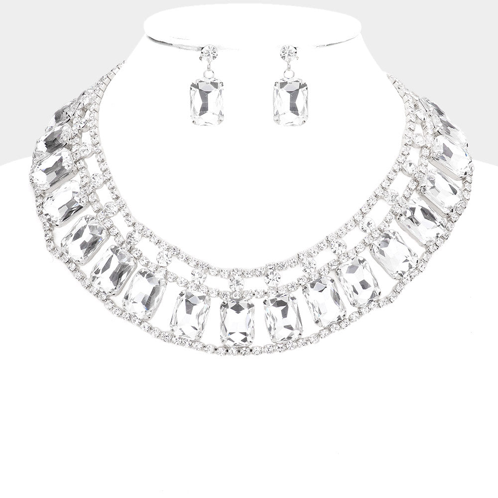 iLLASPARKZ Emerald Cut Stone Accented Collar Evening Necklace