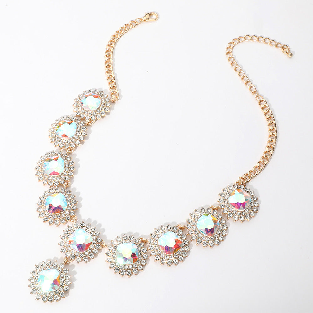 iLLASPARKZ Round Glass Stone Cluster Link Evening Necklace