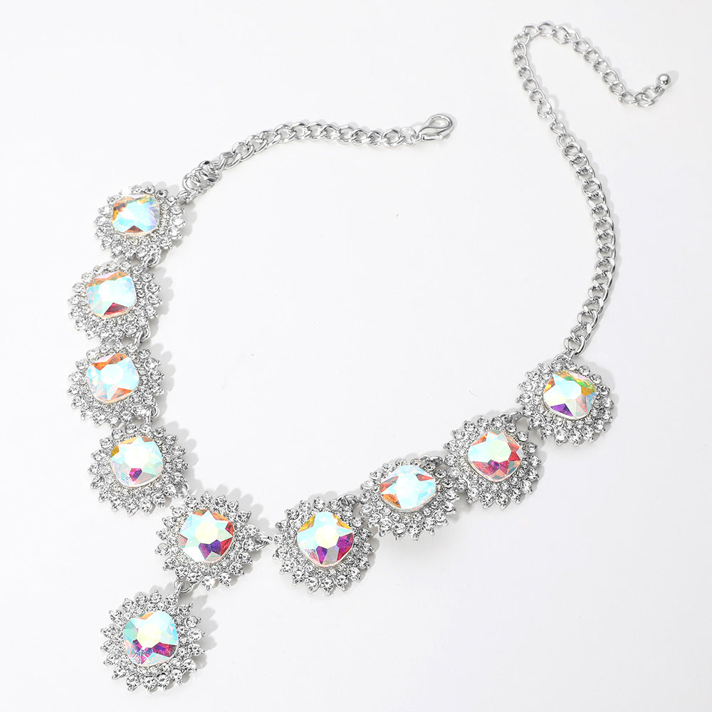 iLLASPARKZ Round Glass Stone Cluster Link Evening Necklace