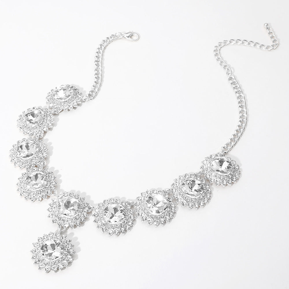 iLLASPARKZ Round Glass Stone Cluster Link Evening Necklace