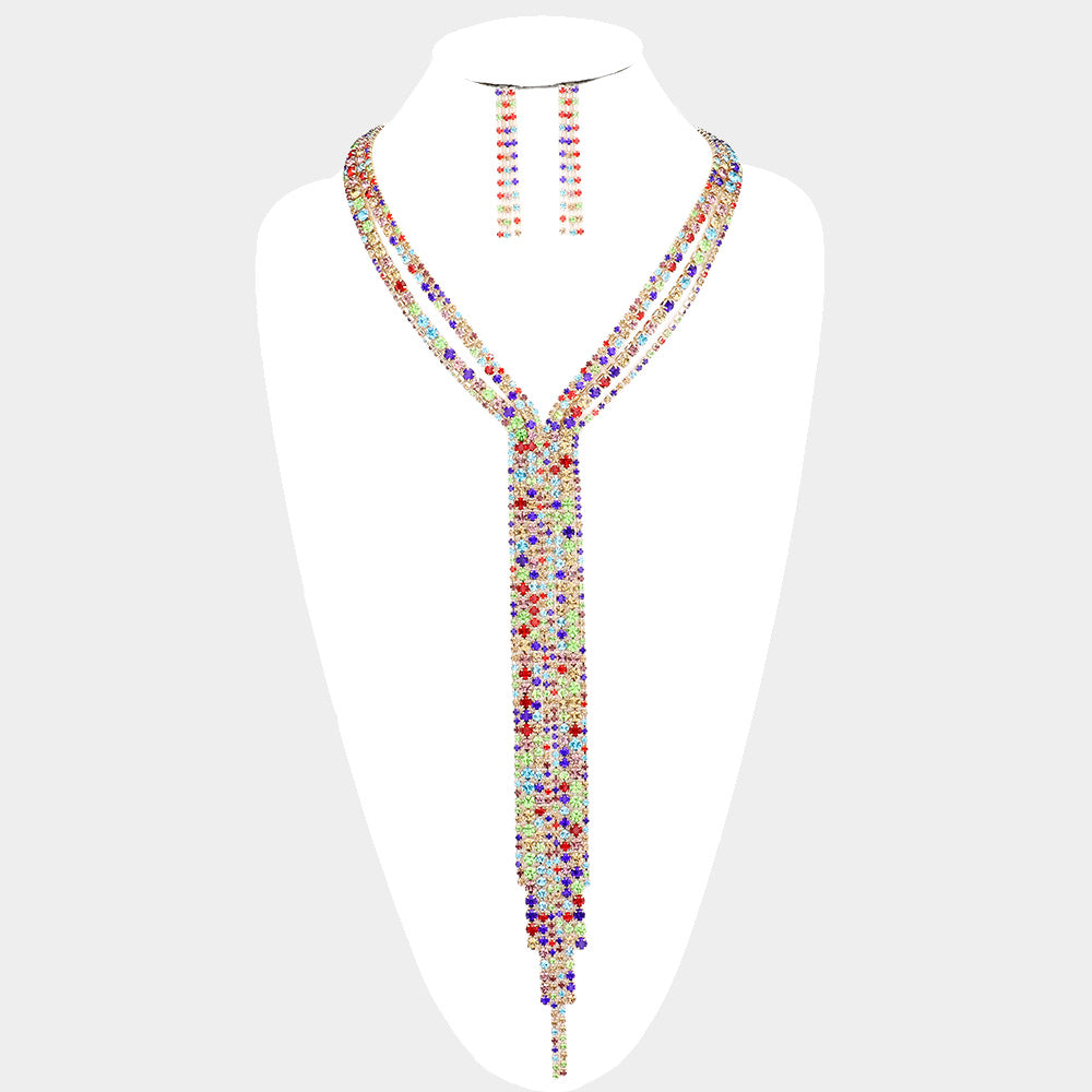 iLLASPARKZ Crystal Rhinestone Fringe Drop Evening Necklace