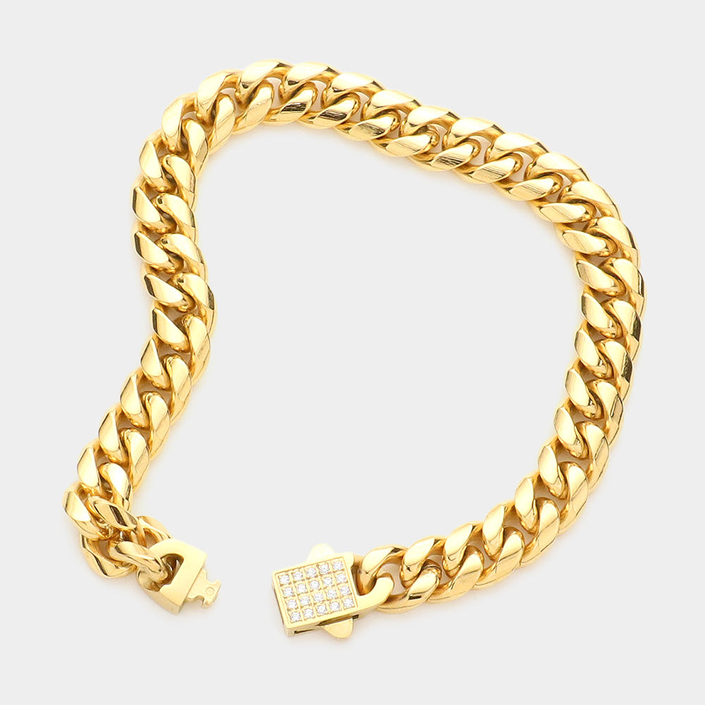 iLLASPARKZ Stainless Steel CZ Embellished Metal Chain Link Bracelet