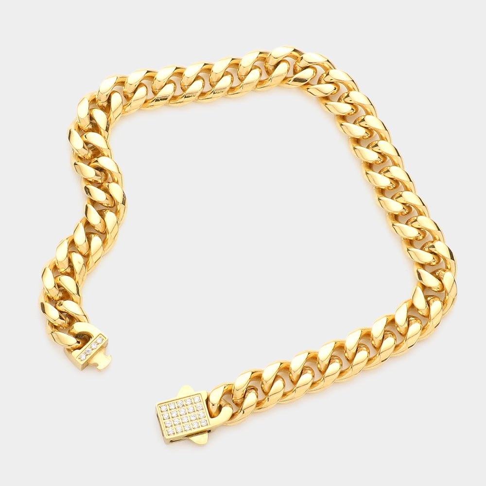 iLLASPARKZ Stainless Steel CZ Embellished Metal Chain Link Bracelet