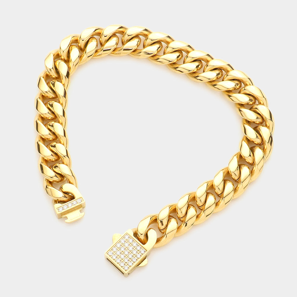 iLLASPARKZ Stainless Steel CZ Embellished Metal Chain Link Bracelet