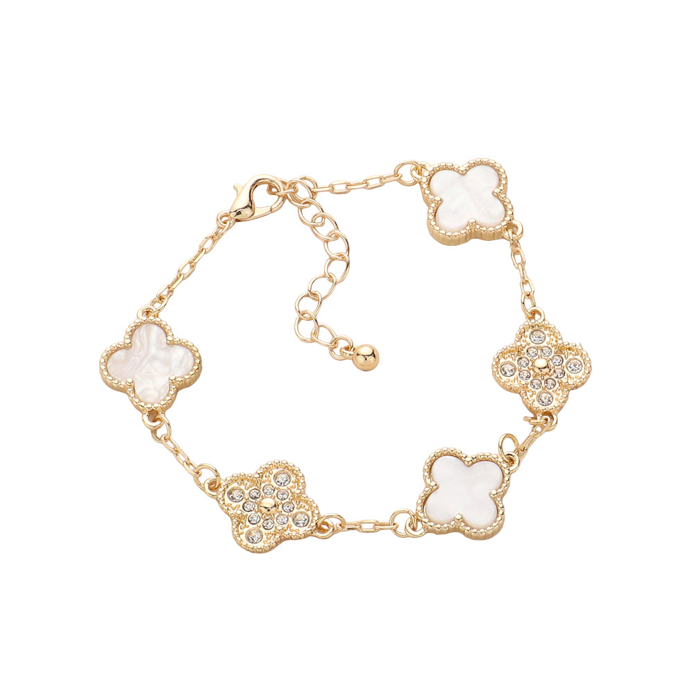 iLLASPARKZ Stone Paved Mother Of Pearl Quatrefoil Link Bracelet