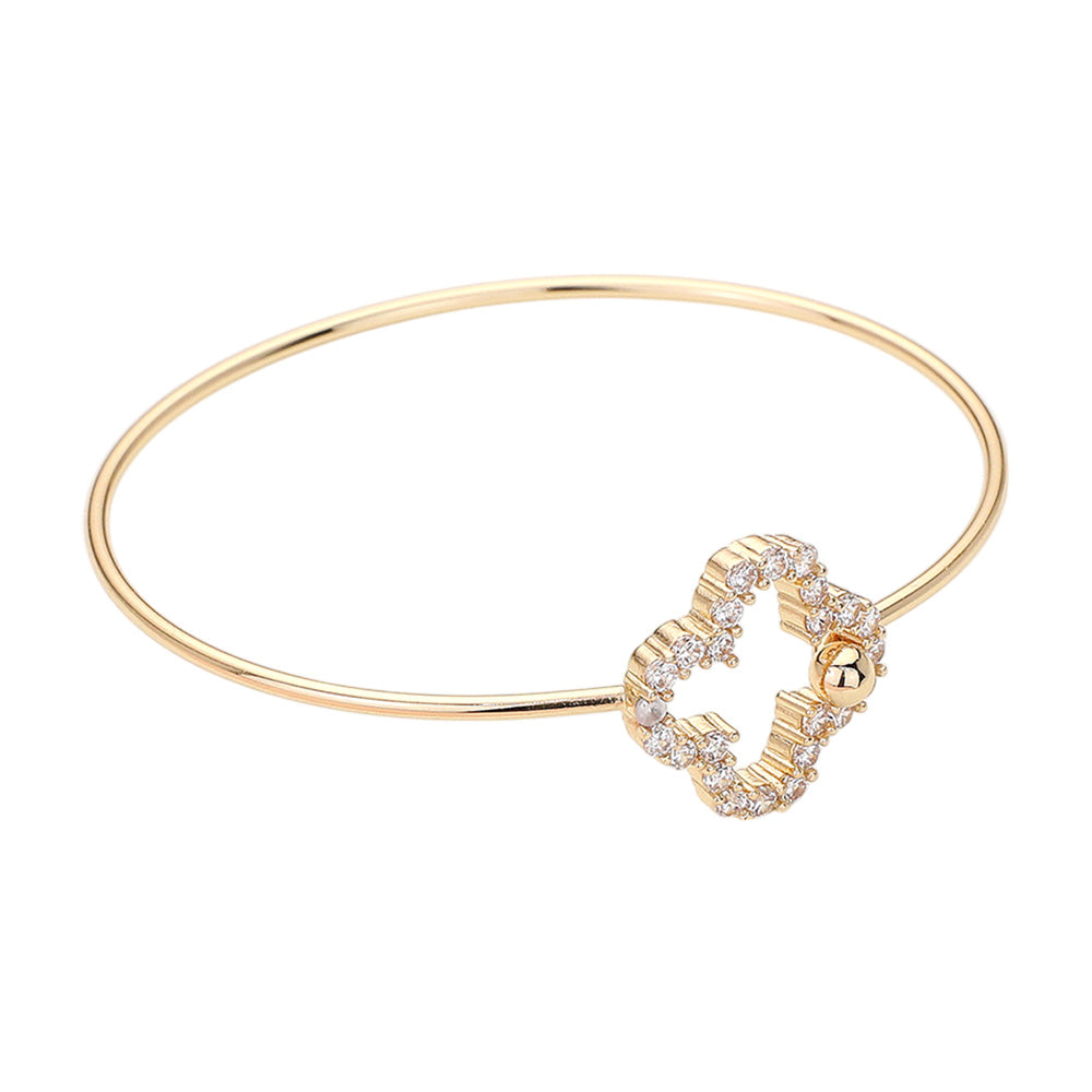 iLLASPARKZ CZ Stone Paved Open Quatrefoil Accented Bangle Bracelet