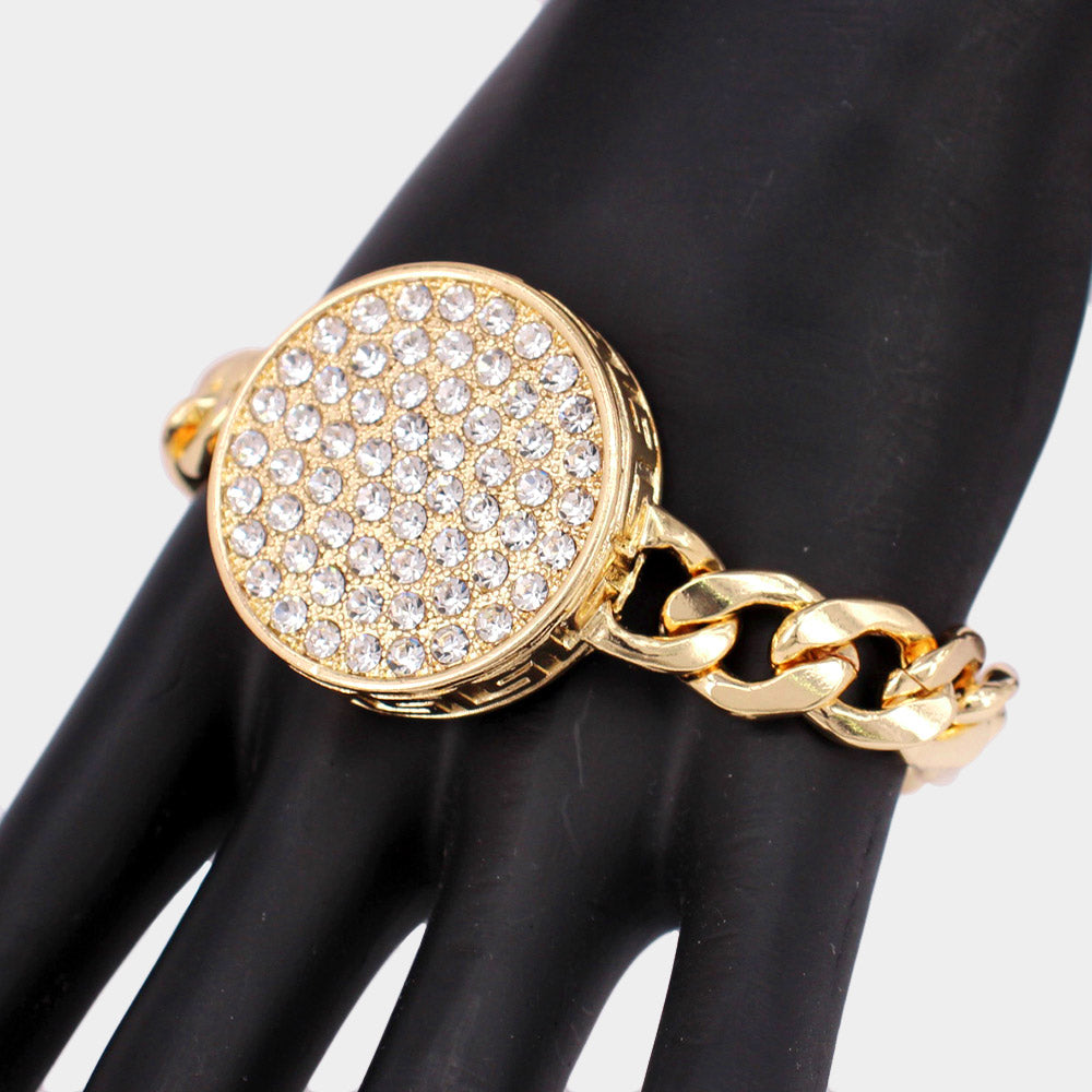 iLLASPARKZ Rhinestone Embellished Circle Pendant Metal Link Bracelet