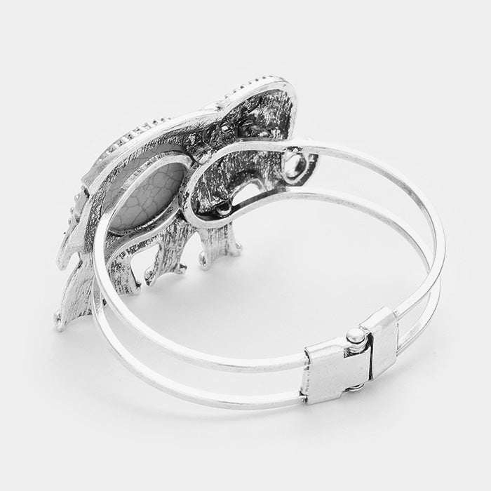 iLLASPARKZ Natural Stone Accented Embossed Metal Elephant Hinged Bracelet